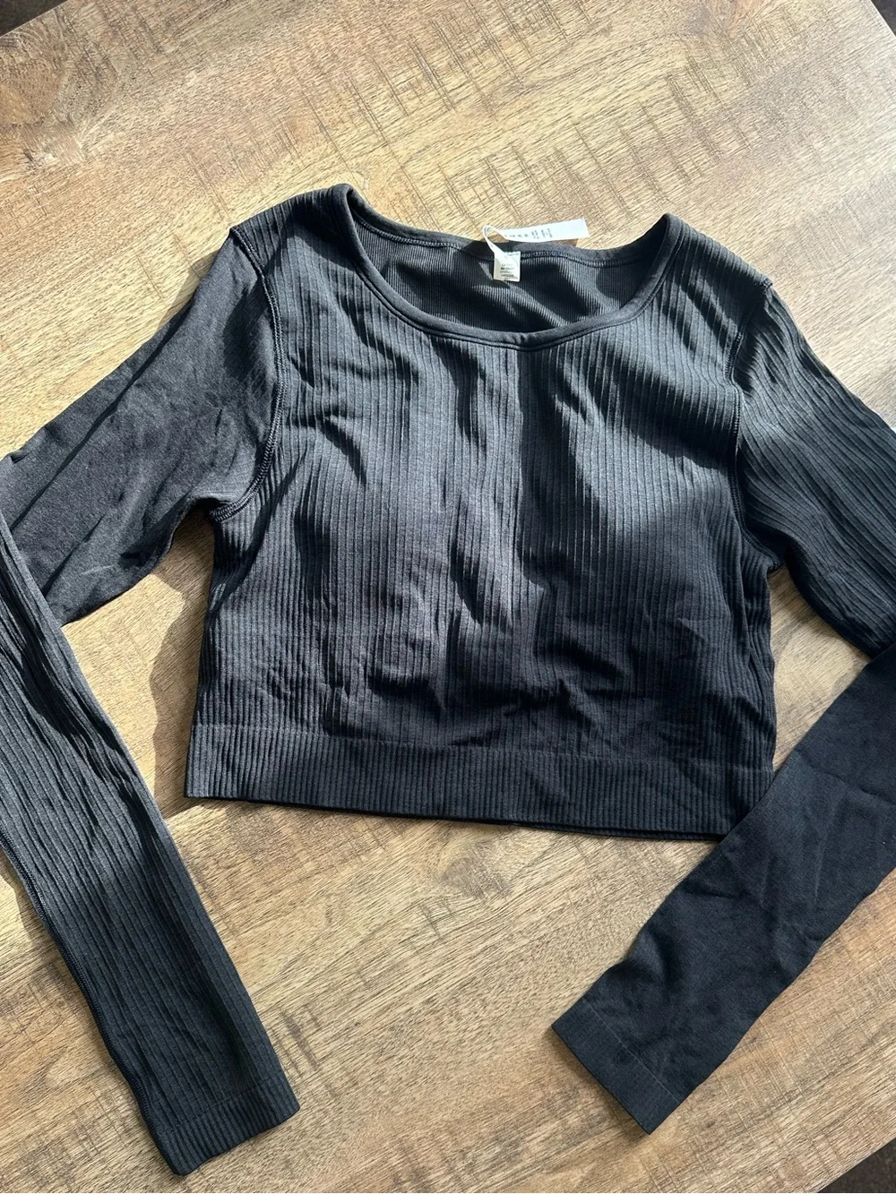 Lululemon Ebb to Street Black Ribbed Long Sleeve Crop Top